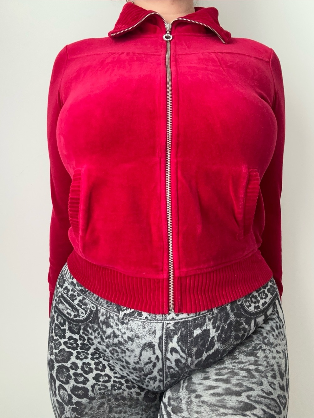 y2k red velour zip